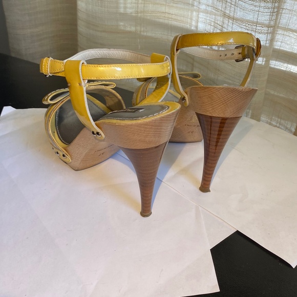 Louis Vuitton platform heels pat leather monogram canvas ankle strap Italy - Picture 3 of 8